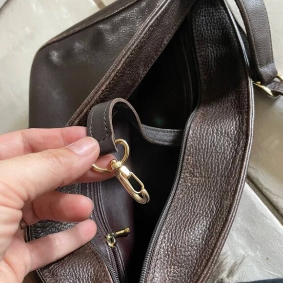 Longchamp Dark Brown Pebbled Leather Handbag with Gold Accents - Picture 6 of 8